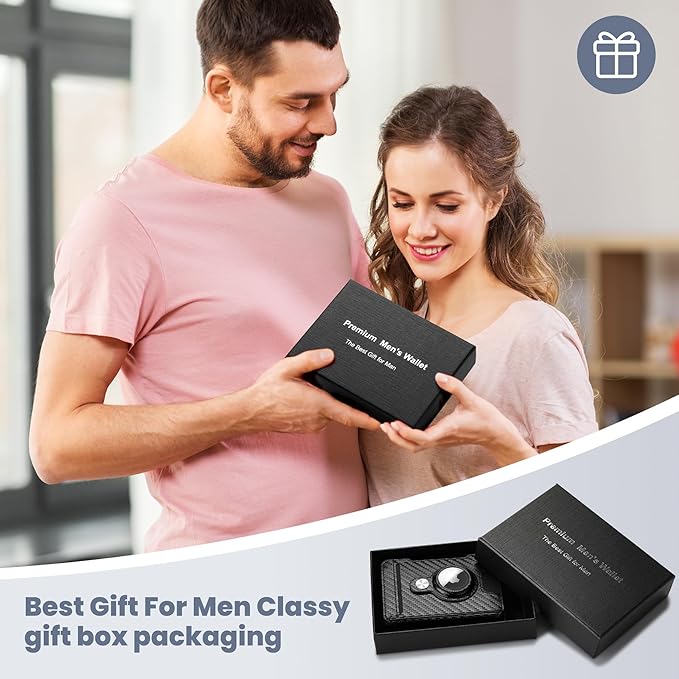 AirTag Wallet for Men, RFID Blocking Slim Mens Wallet with Money Clip, Minimalist Credit Card Holder for Apple Air Tag, Pop Up Card,9-11Cards Capacity | ID Window | Cash Slot | Gift Box(Black)