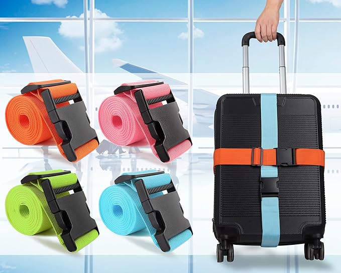 4Pcs Luggage Straps Suitcase 80In Long Adjustable Travel Accessories TSA Approved, Belts to Keep Your Suitcase Secure While Traveling, Premium Accessory for Travel Bag Closure, Multicolor