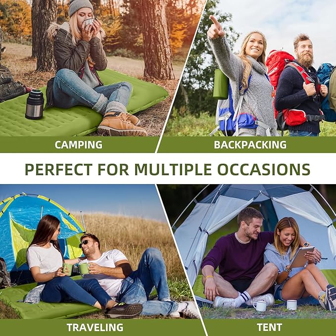 Camping Sleeping Pad, Extra Thick 5 Inch Camping Mat with Pillow Built-in Foot Pump Inflatable Sleeping Pads Compact for Camping Backpacking Hiking Traveling Tent(Military Yellow)