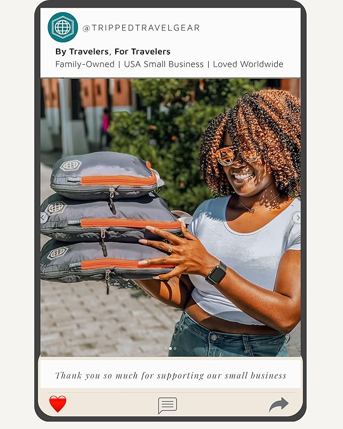 Large Compression Packing Cubes for Travel-Packing Cube Luggage Organizers 7 Piece Set for Checked Luggage-Ultralight, Expandable/Compression Bags by TRIPPED Travel Gear (Grey/Orange)