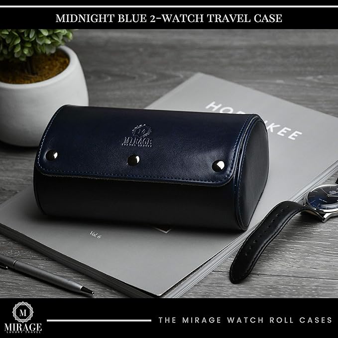 2 Watch Travel Case for Men – Watch Roll - Midnight Blue Vegan Leather