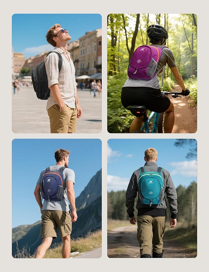 SKYSPER 15L Lightweight Small Hiking Backpack for Women Men, Foldable Travel Daypack, Packable Camping Backpack Mini Outdoor Hiking Bag (Purple)