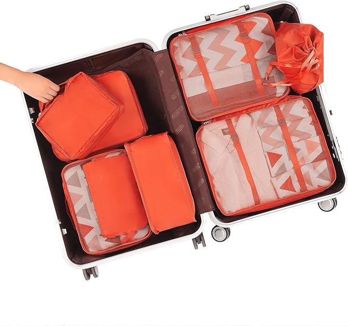 BAGAIL 8 Set Packing Cubes Luggage Packing Organizers for Travel Accessories-Orange