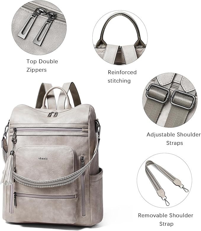 Shrrie Vegan Leather Laptop Backpack for Women 15.6 inch Work Backpack Fashion Travel Backpack Purse for Business College
