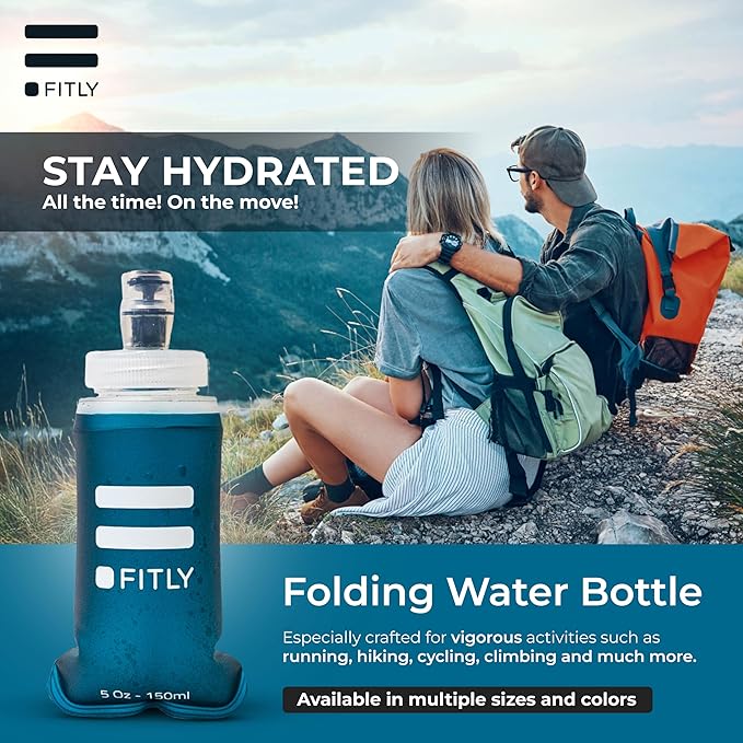 Soft Flask - Shrink As You Drink Soft Water Bottle for Hydration Pack - Folding Water Bottle Ideal for Running, Hiking, Cycling, Climbing & Rigorous Activity
