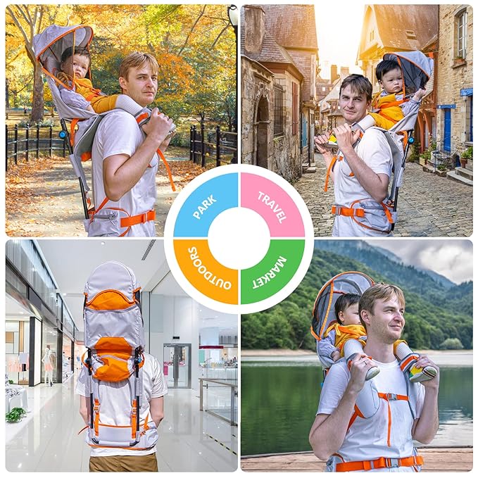 Baby Shoulder Carrier Baby Hiking Backpack Carrier with Rain Cover Sun Shade for Child Safe Backrest and Toddler Ergonomic Seat Holds 40 Pound for Children Between 6 Months-3 Years Old Babies