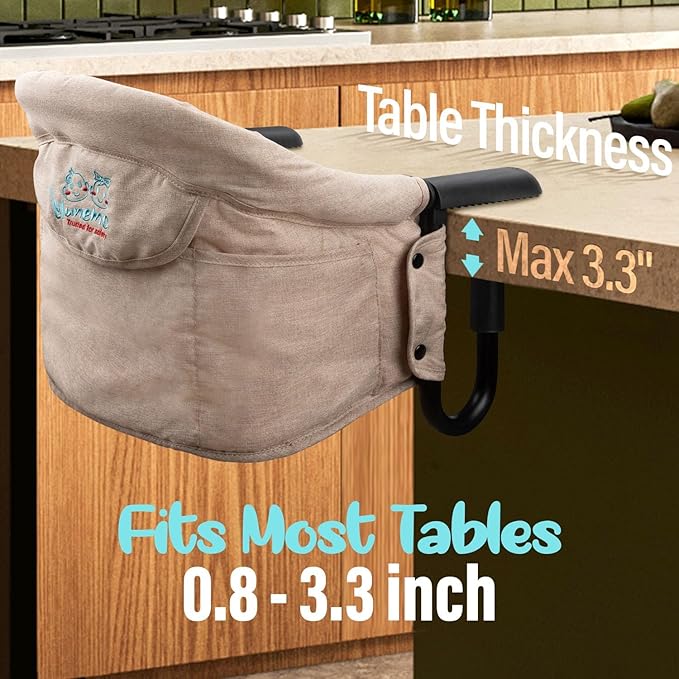 Hook On Chair with Removable Dining Tray,Portable Hook-On Chairs with Storage Bag, for Home and Travel(Khaki)