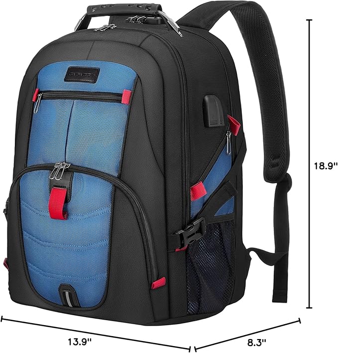 LOVEVOOK Travel Laptop Backpack Waterproof Anti Theft Backpack with Lock and USB Charging Port Large 17-17.3 Inch Computer Business Backpack for Men Women Blue