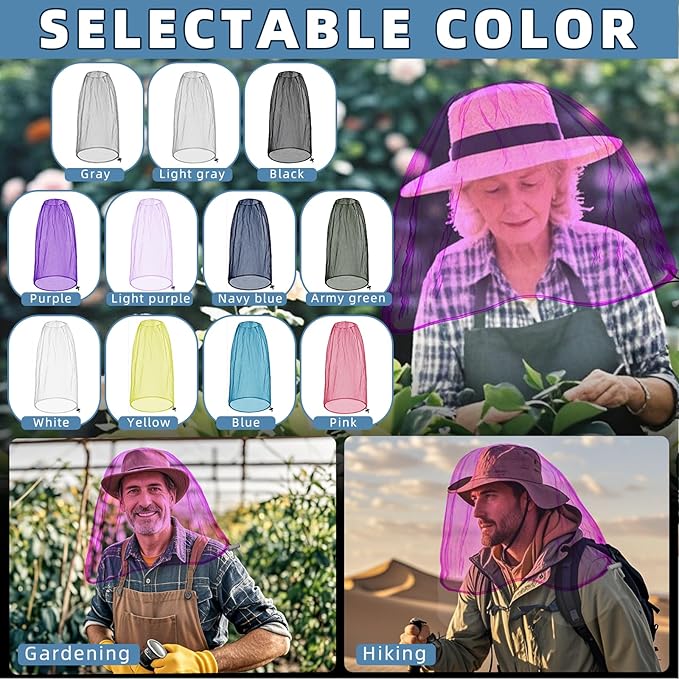 Oversized Mosquito Net 42 x 25 Inches Ultra Large Mosquito Head Net Face Neck Fly Mesh Netting Fits All Hats for Outdoor Camping Hiking Fishing Gardening Safari(Purple)