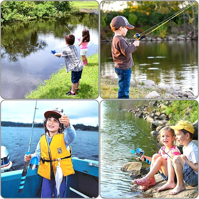 PLUSINNO Kids Fishing Pole, Portable Telescopic Fishing Rod and Reel Combo Kit - with Spincast Fishing Reel Tackle Box for Boys, Girls, Youth