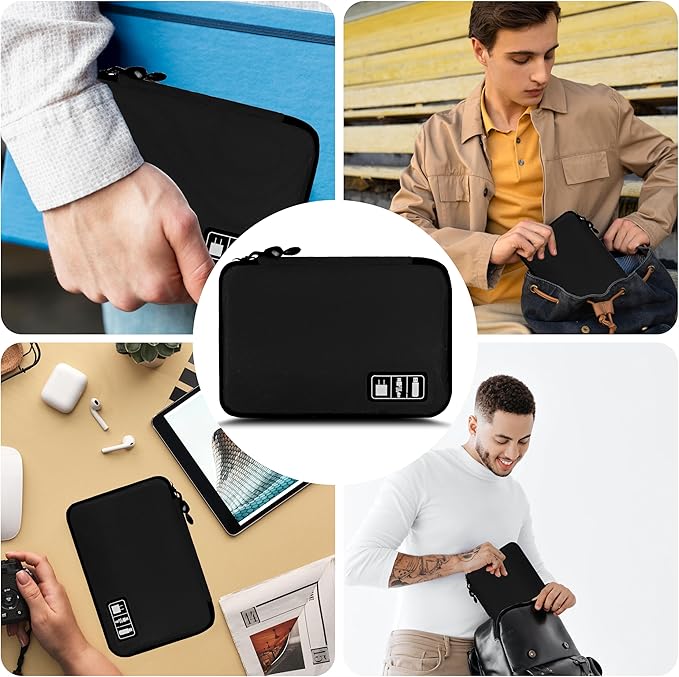 Electronics Organizer,Travel Cord Organizer Pouch, Portable Cable Organizer Bags,Travel Electronic Accessories Storage Case for Cables, Cords, Charger, Phone (Black)