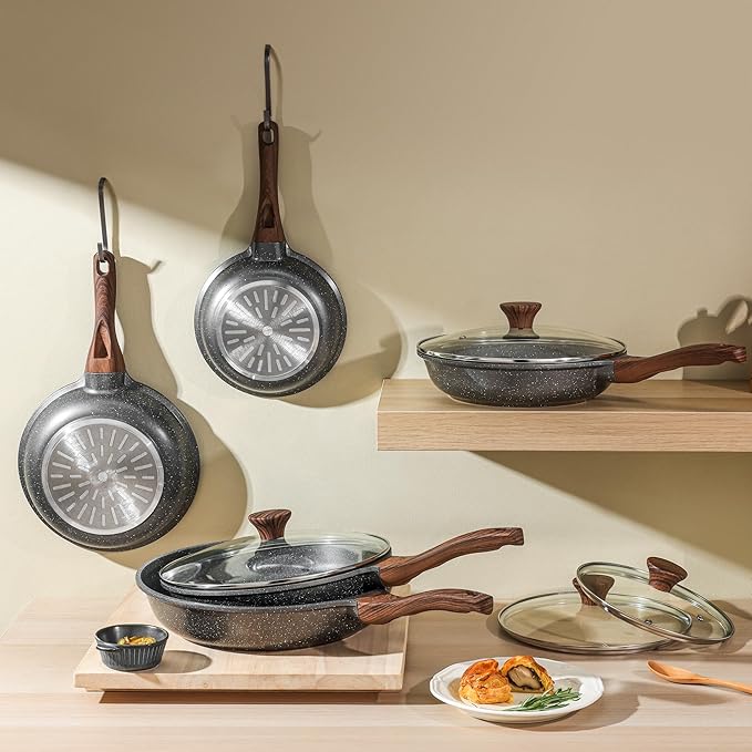 SENSARTE Nonstick Frying Pan Skillets, Swiss Granite Coating Omelette Pans, Healthy Cookware Chef's Pans, Free of Intentionally Added PFOA (8+10 Inch)
