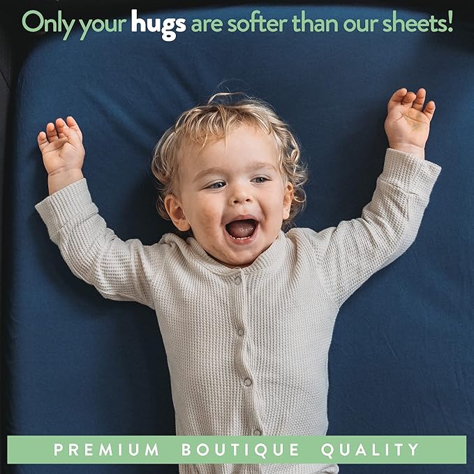 Pack and Play Sheets Fitted – Compatible with 4moms Breeze Plus Playard and Other Large Playpen Mattress – Snuggly Soft 100% Jersey Cotton – Light + Dark Grey – 2 Pack