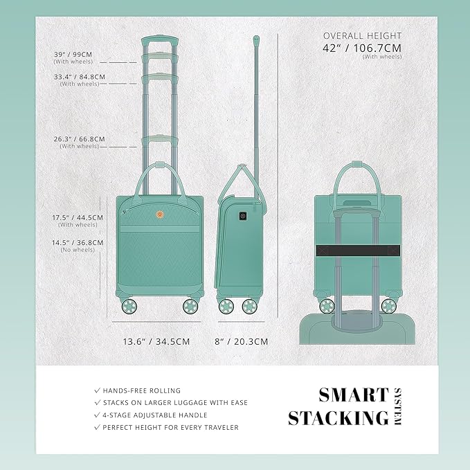 Verage 18x14x8in Spinner Underseat Carry-On Luggage -Airplane Personal Item Bag, USB A&C Charging Port, Padded Laptop Pocket & Wet/Dry Compartments for Women, Misty Aqua