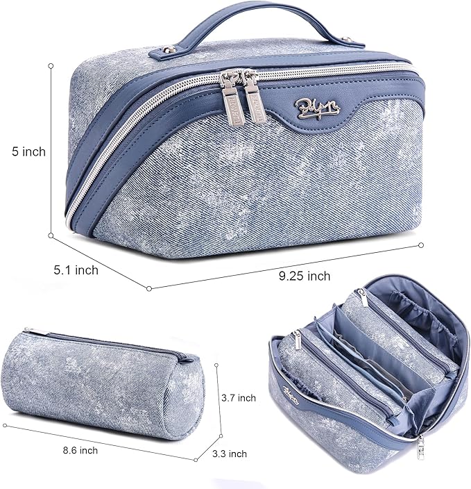 Travel Makeup Bag Cosmetic Bags for Women: 3 Sets Large Capacity Make up Bag - Portable Toiletry Bags with Handle for Women(05-Blue)