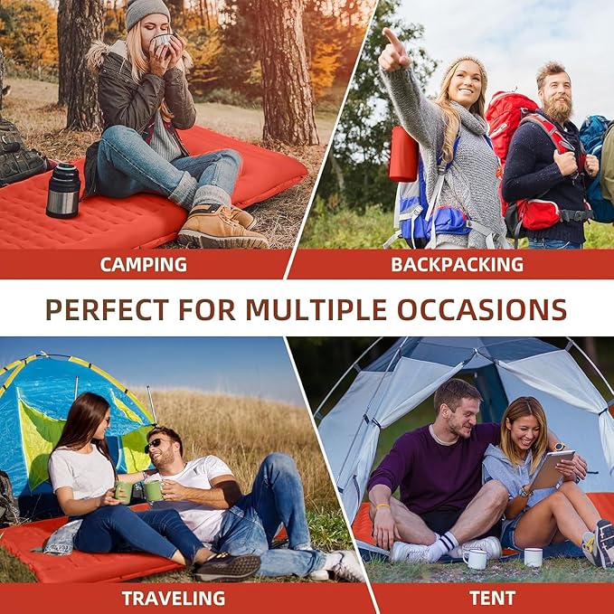 Camping Sleeping Pad, Extra Thick 5 Inch Camping Mat with Pillow Built-in Foot Pump Inflatable Sleeping Pads Compact for Camping Backpacking Hiking Traveling Tent(Orange-Black)
