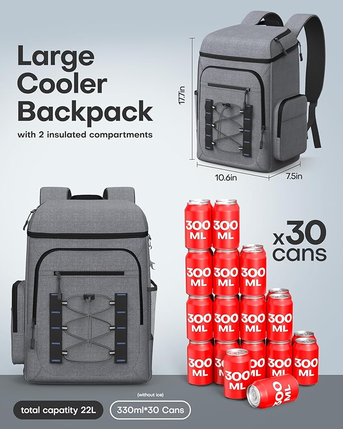 HOTOR Backpack Cooler Bag - 30/45 cans Large Backpack Coolers Insulated Leak Proof with Multiple Pockets, Small Cooler as Beach Cooler for Travel, Hiking, Camping