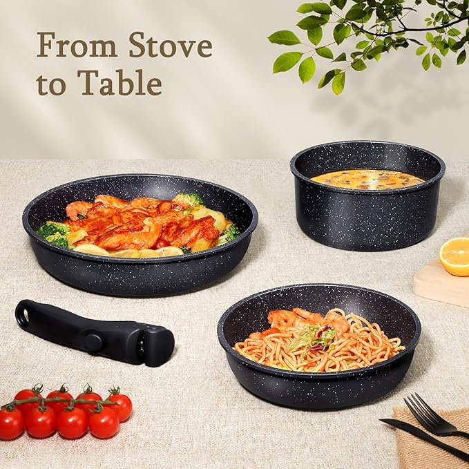 GiPP Ceramic Pots and Pans Set Non Stick, Nonstick Detachable Handle Cookware Sets, Healthy Non Toxic PFAS PFOA & PTFE Free, Dishwasher &Oven Safe, Induction Kitchen Pot and Pan, 15 Piece Grey