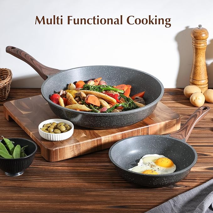 SENSARTE Nonstick Frying Pan Skillet, Swiss Granite Coating Omelette Pan, Healthy Stone Cookware Chef's Pan, PFOA Free (8/9.5/10/11/12.5 Inch) (9.5 Inch)