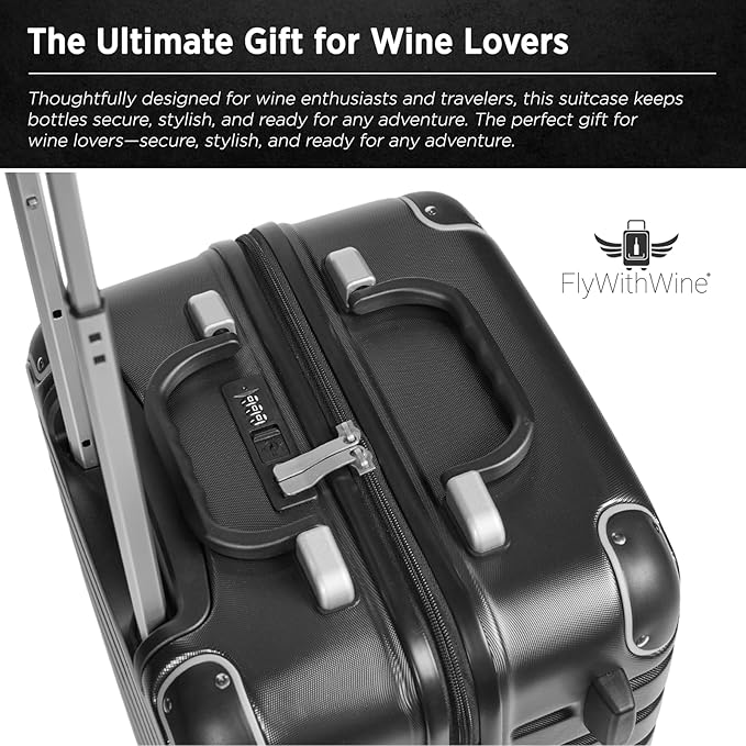 FlyWithWine® by VinGardeValise 12 Bottle Hard Shell Wine Suitcase with Hinomoto 360 Degree Spinner Wheels for Airplanes, TSA Approved Wine Luggage with Removable Foam Insert