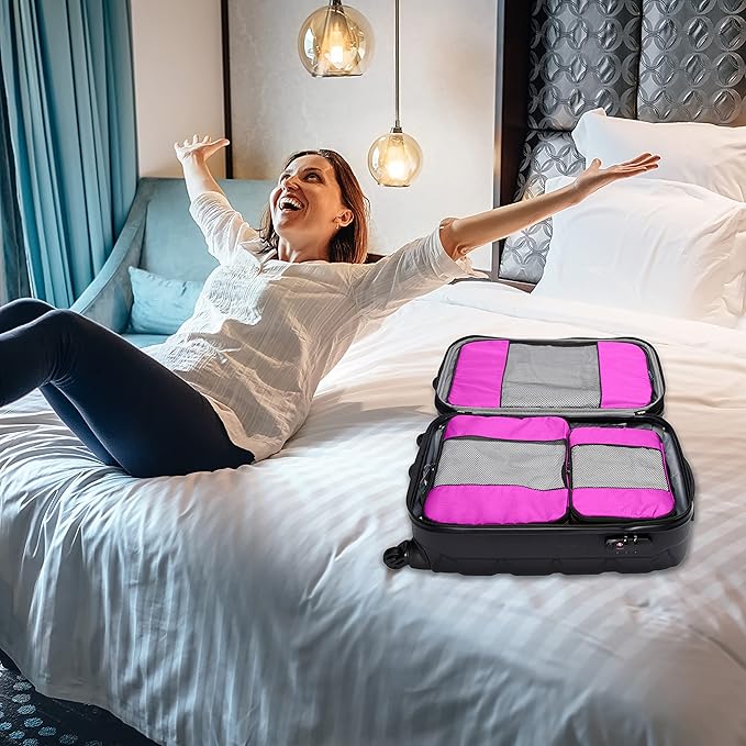 TravelWise Luggage Packing Organization Cubes 5 Pack, Pink, 1 Small, 2 Medium, 2 Large