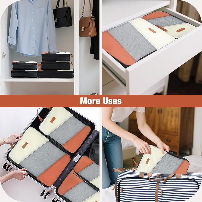 Packing Cubes for Travel, Compression 6 Set Organizer Bags for Women with Shoe Bag & Laundry Pouch, Luggage Organizers for Suitcase, Carry On & Trips, Travel Essentials