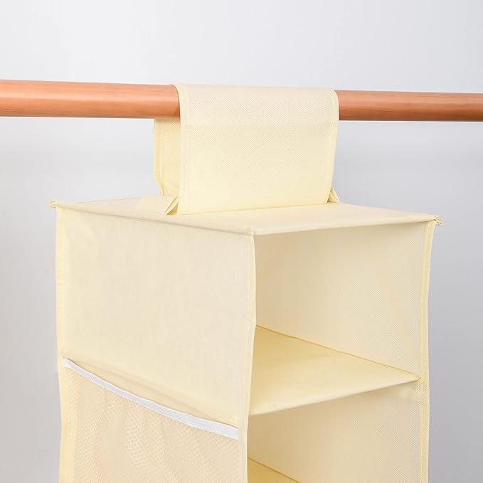 Hanging Shoe Organizer for Closet with Side Mesh Pockets,Hat Racks for Baseball Caps,Shoe and Hat Holder & Storage,8-Shelf,Beige,2 Pack