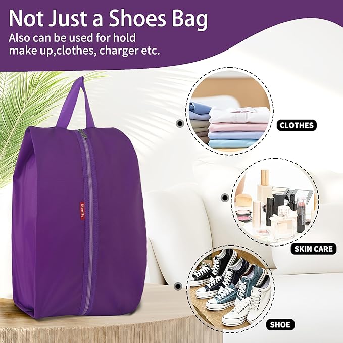 6pcs Portable Shoe Organizer, Travel Pouches with Zipper, Golf Shoe Bags, Clothes Bags, Soccer Cleats Bag Shoe Pouch for Gym, Waterproof, Odor-Resistant (Purple)