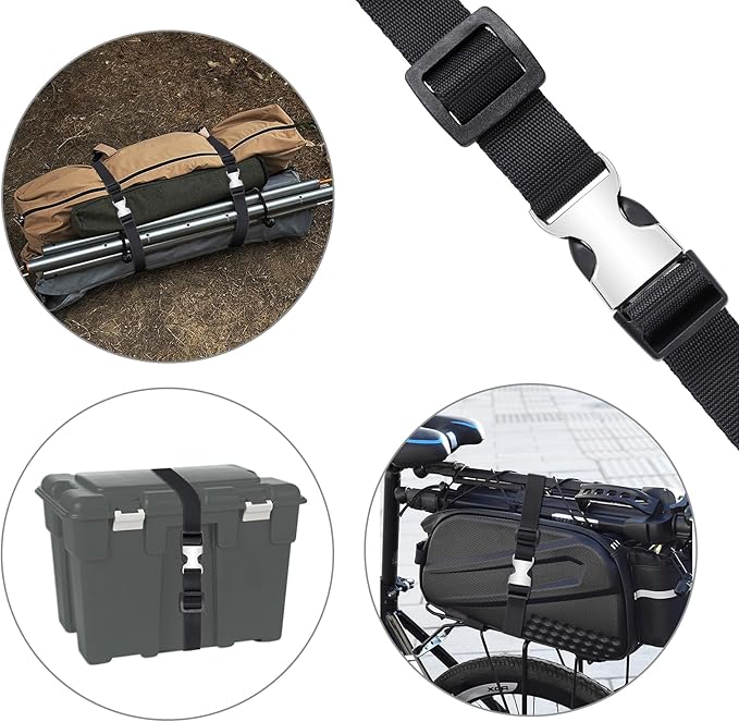 Buckle Straps with Clips, Adjustable Nylon Straps with Buckle, 4 Pack (Black-Metal, 4‘x0.75“)