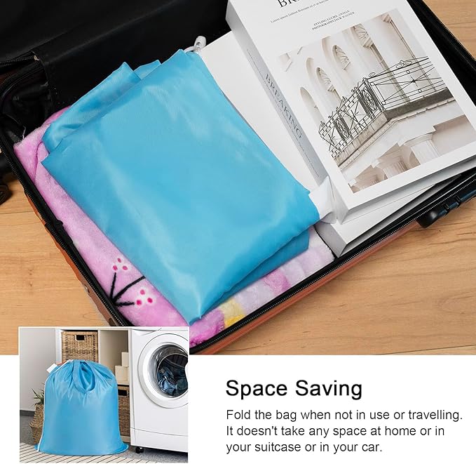 Polecasa Small Heavy Duty Laundry Bag with 130gsm Tear Resistant Fabric and Handles, Easy to Carry Durable Dirty Clothes Drawstring Bag, Perfect for College Dorm, Travel, 2 Pack 21”x24”, Gulf Blue