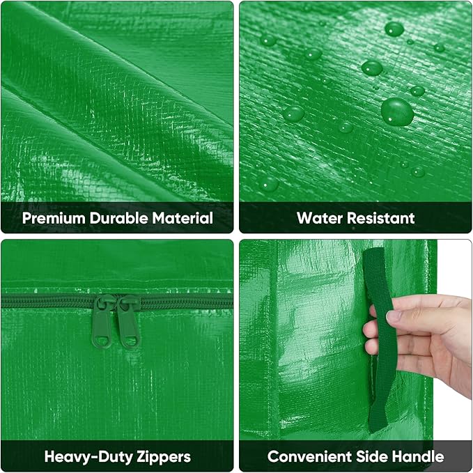BALEINE 4-Pack Oversized Moving Bags with Reinforced Handles, Heavy-Duty Storage Tote for Clothes, Moving Supplies (Light Green, 4-Pack)