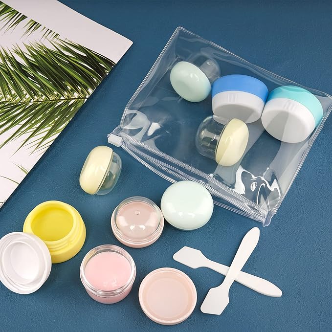 Cosywell Travel Jars for Creams 9PCS Travel Size Containers for Toiletries Cream Jars Refillable Leak-proof Travel Accessories with Lid for Lotion Cosmetic Makeup Body Cream (Plastic-6 & Silicone-3)