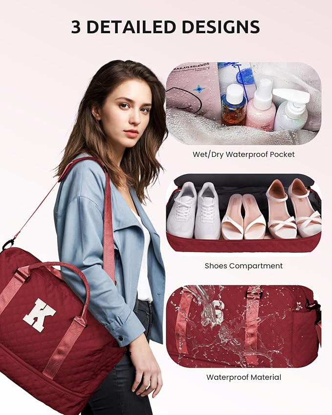 Personalized Gifts-Teen Duffle Bag with Shoe Compartment, Personalized Weekender Bag, Monogram Overnight Bag, Letter Travel Bag with Makeup Bag,Birthday Gift For Grandma (Letter O)