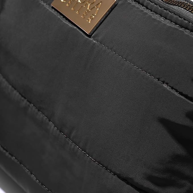 LAURA GELLER NEW YORK Quilted Makeup Bag, Black - Toiletry Bag Organizer for Travel - Large Capacity Full Size Makeup Bag - Easy to Clean