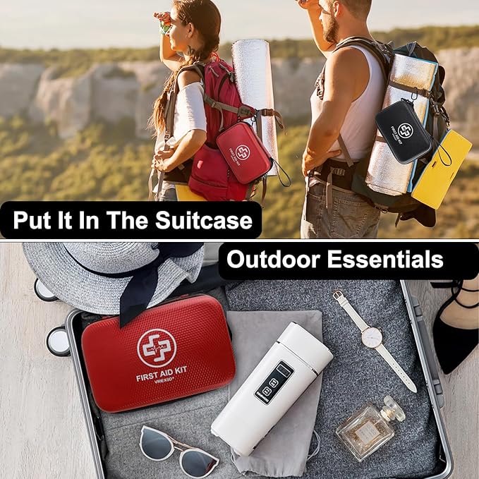 Premium First Aid Kit, 320 Piece Waterproof Hard Shell Eva First Aid Kit for Home, Camping, Cars, Hiking, Travel, Businesses & Outdoor Emergencies - Emergency Medical Kits (Black)