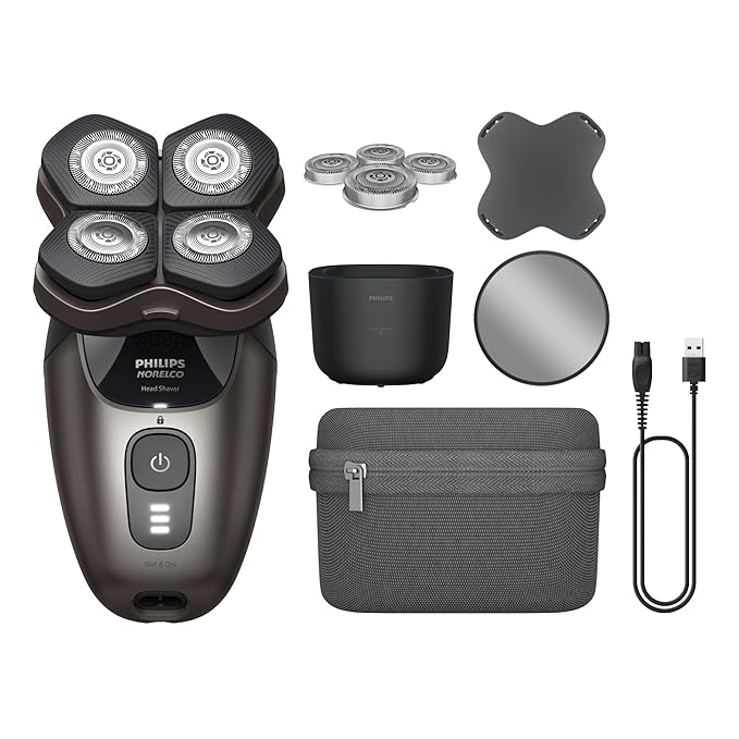 Philips Norelco Head Shaver Pro 9000 Series - Skull Shaver for Men and Women, 360° Flexing Head & ComfortCut Blades for Clean Shave, Gentle on Skin, Model HS9980/40