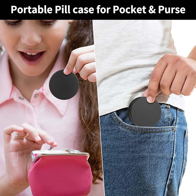 Portable Pill Case Pill Box Daily - Waterproof Single Metal Pill Organizer for Pocket Purse, Aluminium Alloy Round Daily Medicine Container to Hold Vitamins, Fish Oil Medium Size