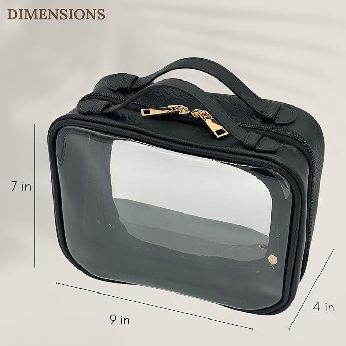 JAZD Clear Makeup Bag Toiletry Bag for Women Cosmetic Case Large Capacity Travel Make Up Bag Organizer Transparent Storage Compartment TSA Approved