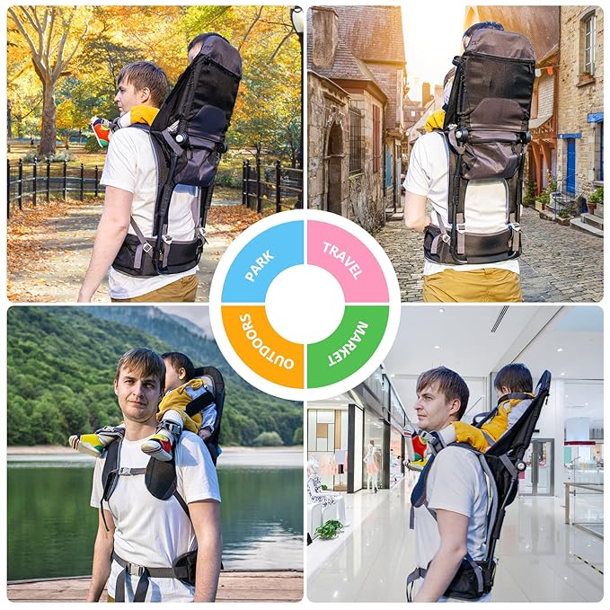 Baby Shoulder Carrier Baby Hiking Backpack Carrier with Rain Cover Sun Shade for Child Safe Backrest and Toddler Ergonomic Seat Holds 40 Pound for Children Between 6 Months-3 Years Old Babies