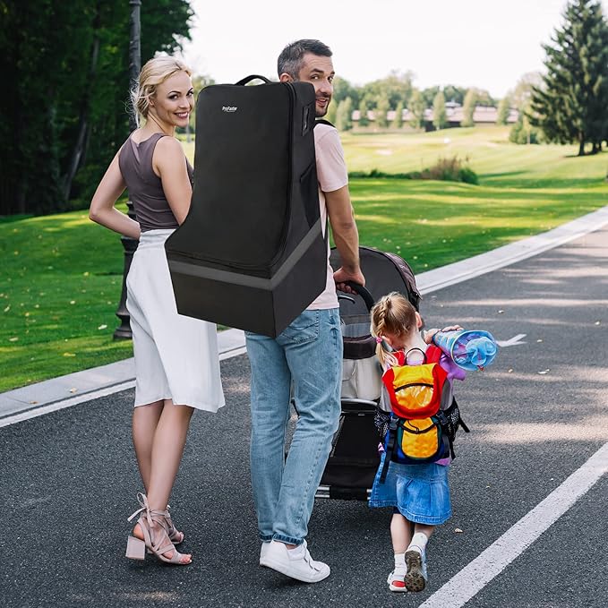 Car Seat Travel Bag - Padded, Comfortable, Durable, Roomy Gate Check Carseat Cover Backpack Fits 3-in-1,Convertible, Booster & Infant Car Seats for Airplane, Airport, Gray