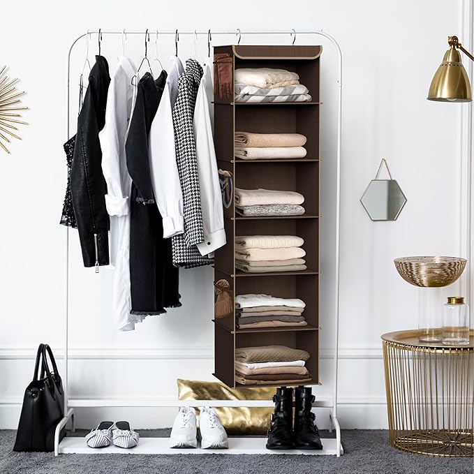Simple Houseware 6 Shelf Hanging Closet Organizer, Brown