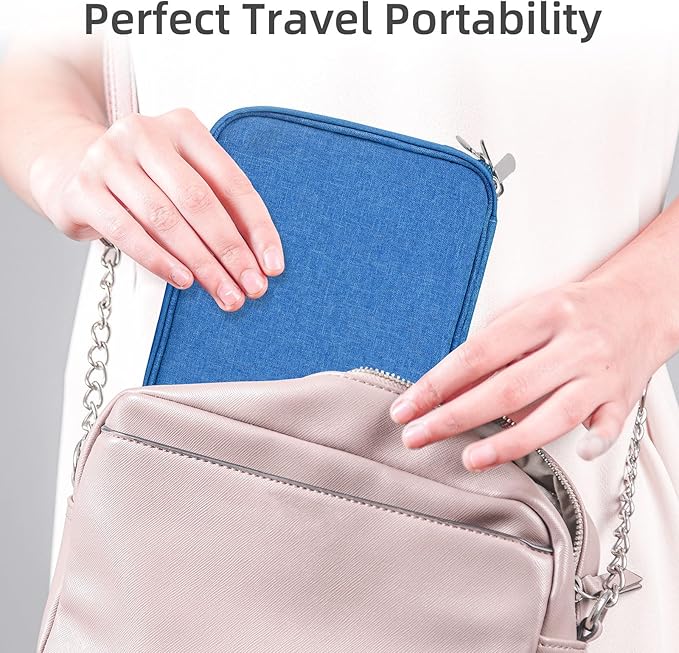 Electronics Organizer - Travel Cable Organizer Bag, Water Resistant Double Layers Pouch for Cord, iPhone, iPad Mini - Gift for Men Electronic Accessories Storage Case with 5 Cable Ties, Blue
