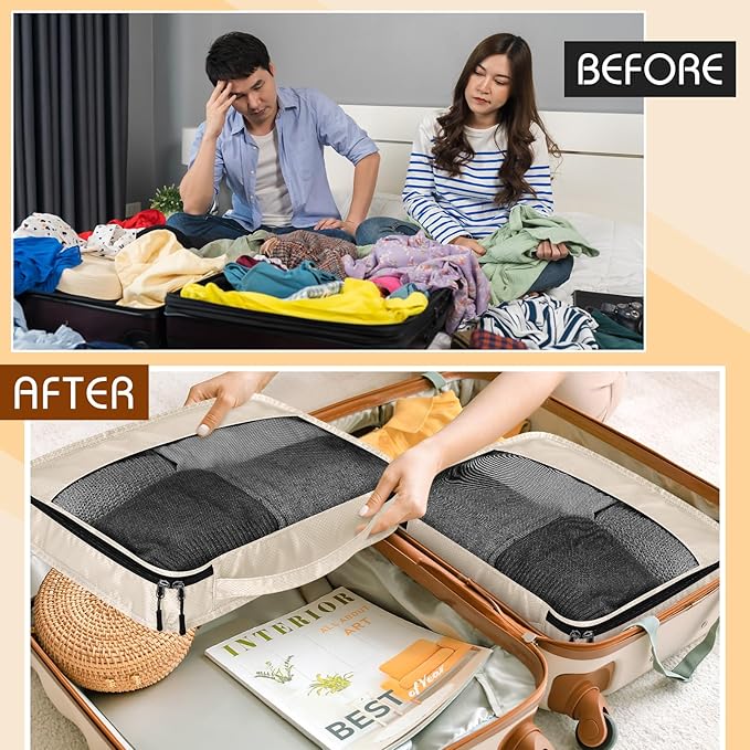 5 Pcs Packing Cubes for Suitcase Large Travel Cubes Carry on Luggage Organizer Bags for Clothes Accessories(M,Khaki)