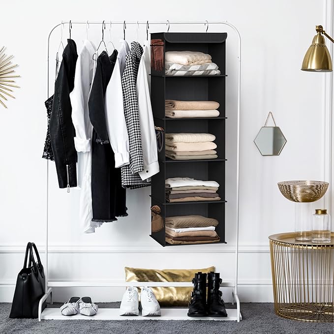 Simple Houseware 5 Shelf Hanging Closet Organizer, Black