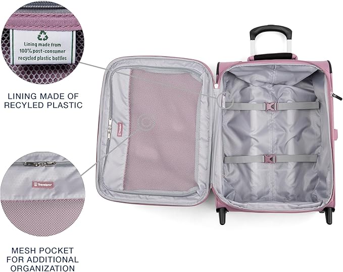 Travelpro Maxlite 5 Softside Expandable Upright 2 Wheel Carry on Luggage, Lightweight Suitcase, Men and Women, Orchid Pink Purple, Carry On 20-Inch