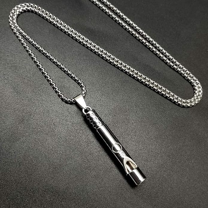 Emergency Survival Whistle Pendant Necklace for Men Women, Titanium Steel Loud Coach Whistle Necklace with Chain, Portable Keychain Whistle for Life Saving, Hiking, Camping and Pet Training