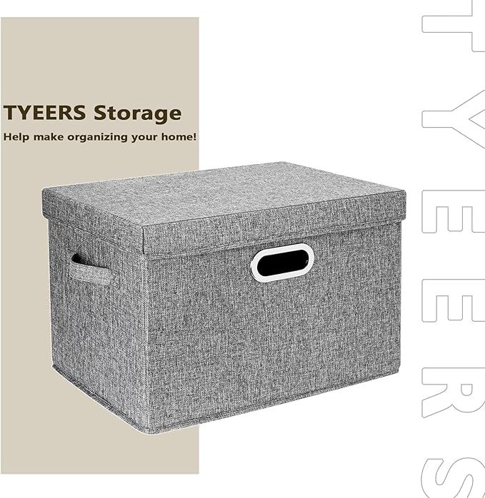 TYEERS Large Storage Bins with Lids, Collapsible, Washable, Fabric Storage Boxes for Organizing, 17.3x11.8x11.4 inches, 5 Pack, Gray
