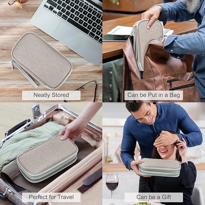 FYY Electronic Organizer, Travel Cable Organizer Bag Pouch Electronic Accessories Carry Case Portable Waterproof Double Layers Storage Bag for Cable, Charger, Phone, Earphone, Medium Size- Khaki