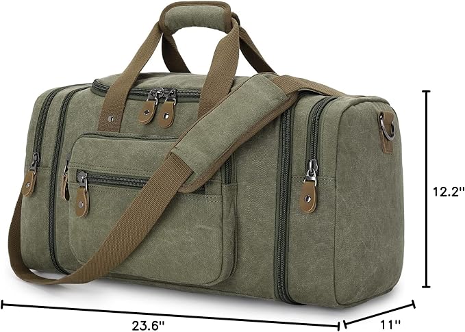 Gonex Canvas Duffle Bag for Travel 60L Duffel Overnight Weekender Bag (Army Green)
