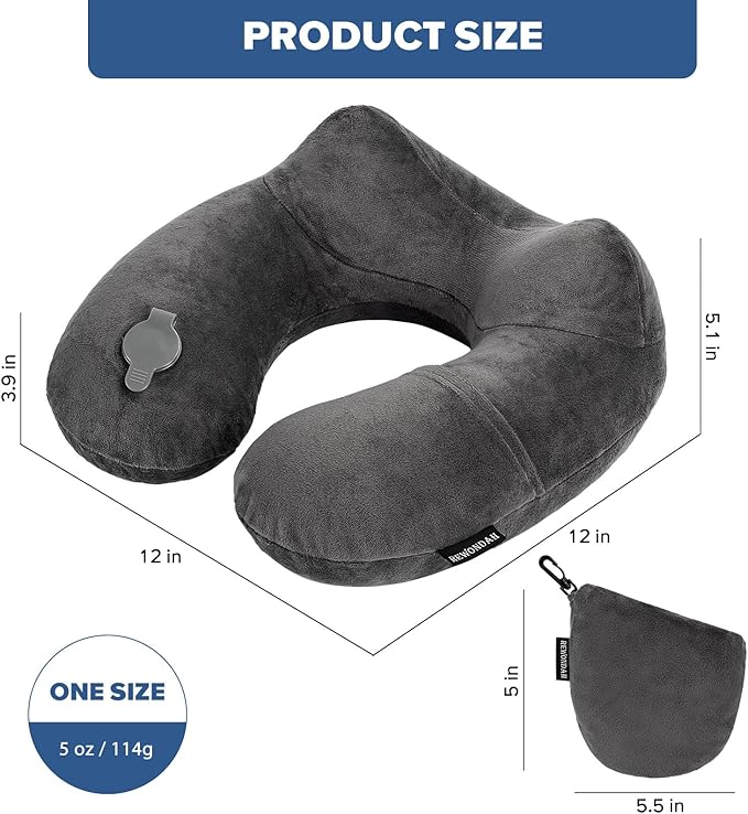 Rewondah Inflatable Travel Pillow for Sleeping Airplane - Inflatable Neck Pillow for Traveling on Plane with Washable Cover, Blow up Neck Travel Pillow for Airplanes, Cars - Portable and Comfortable